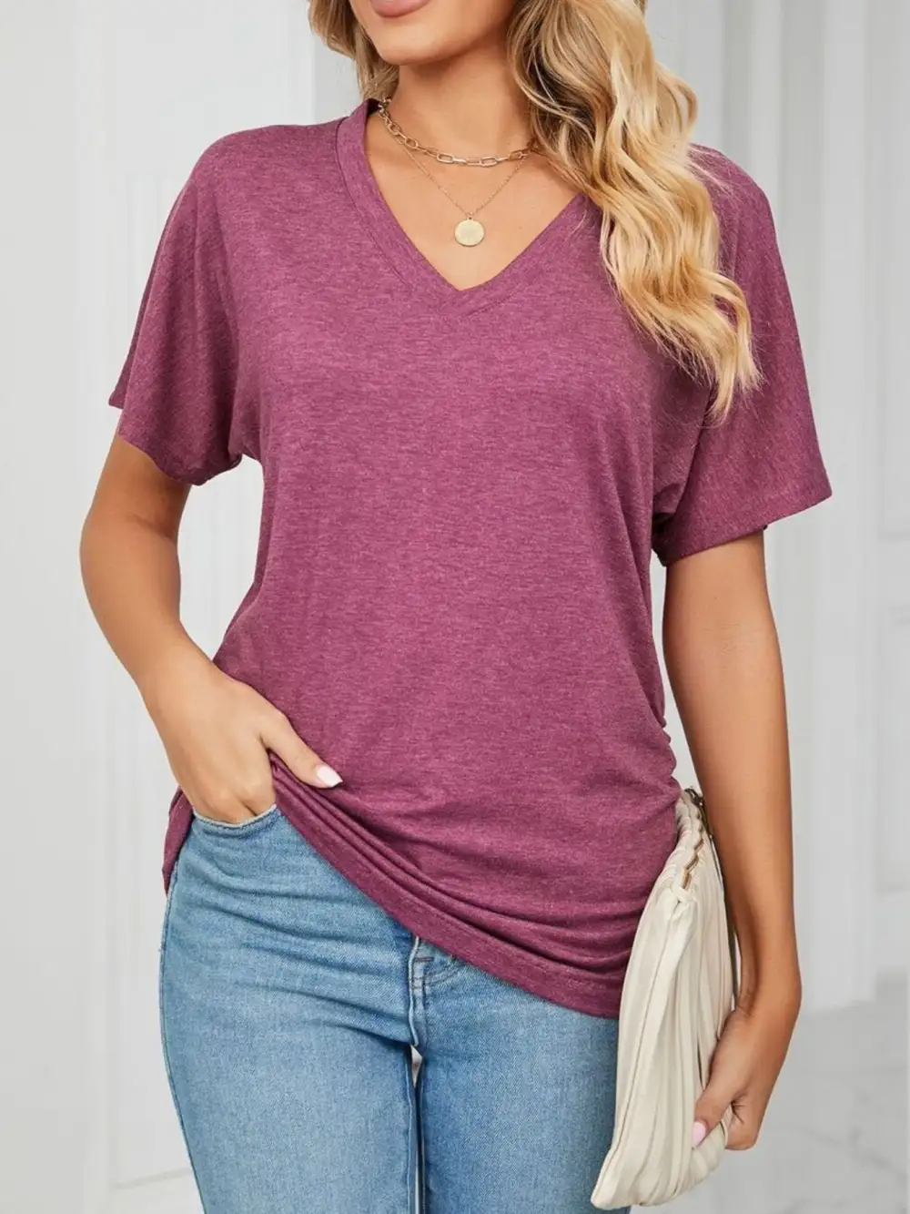 Polished V-Neck Short-Sleeve T-Shirt