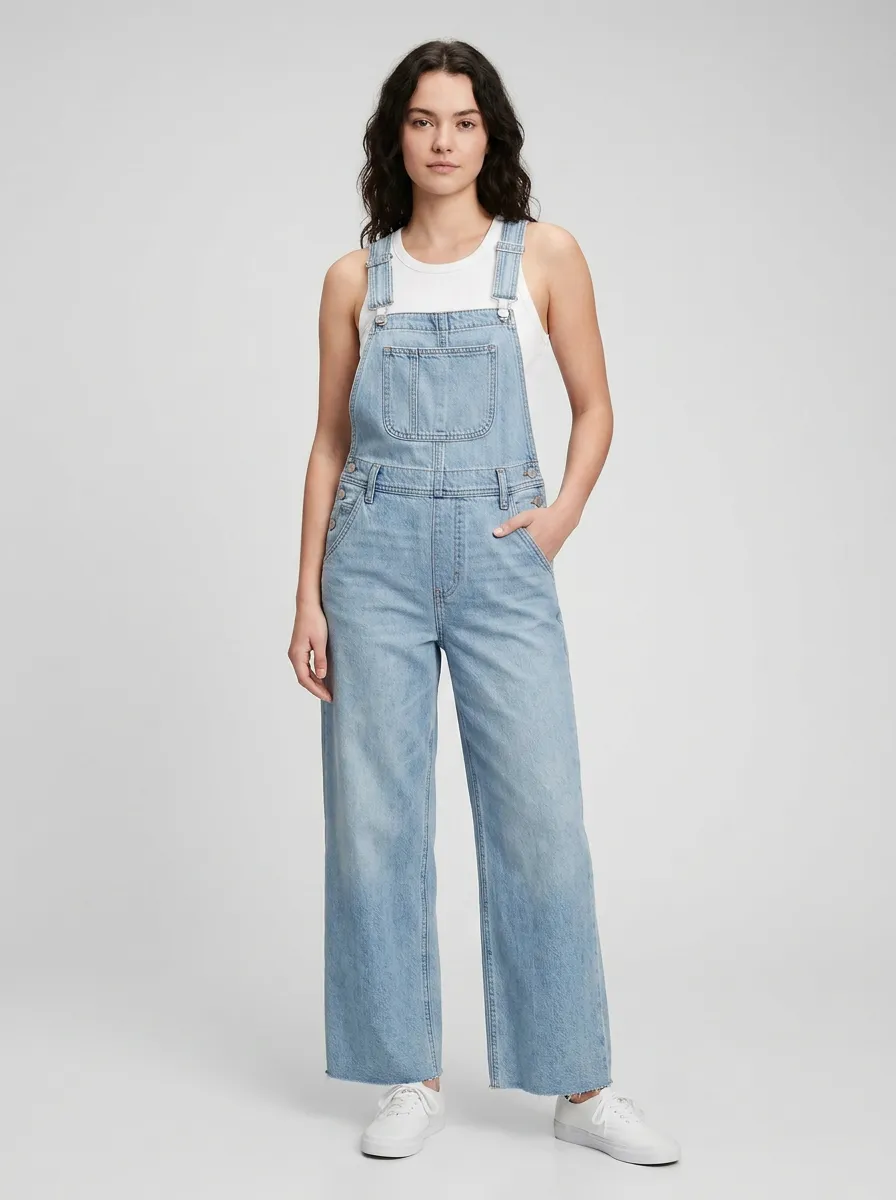 Women's Light-Wash Casual Denim Overalls