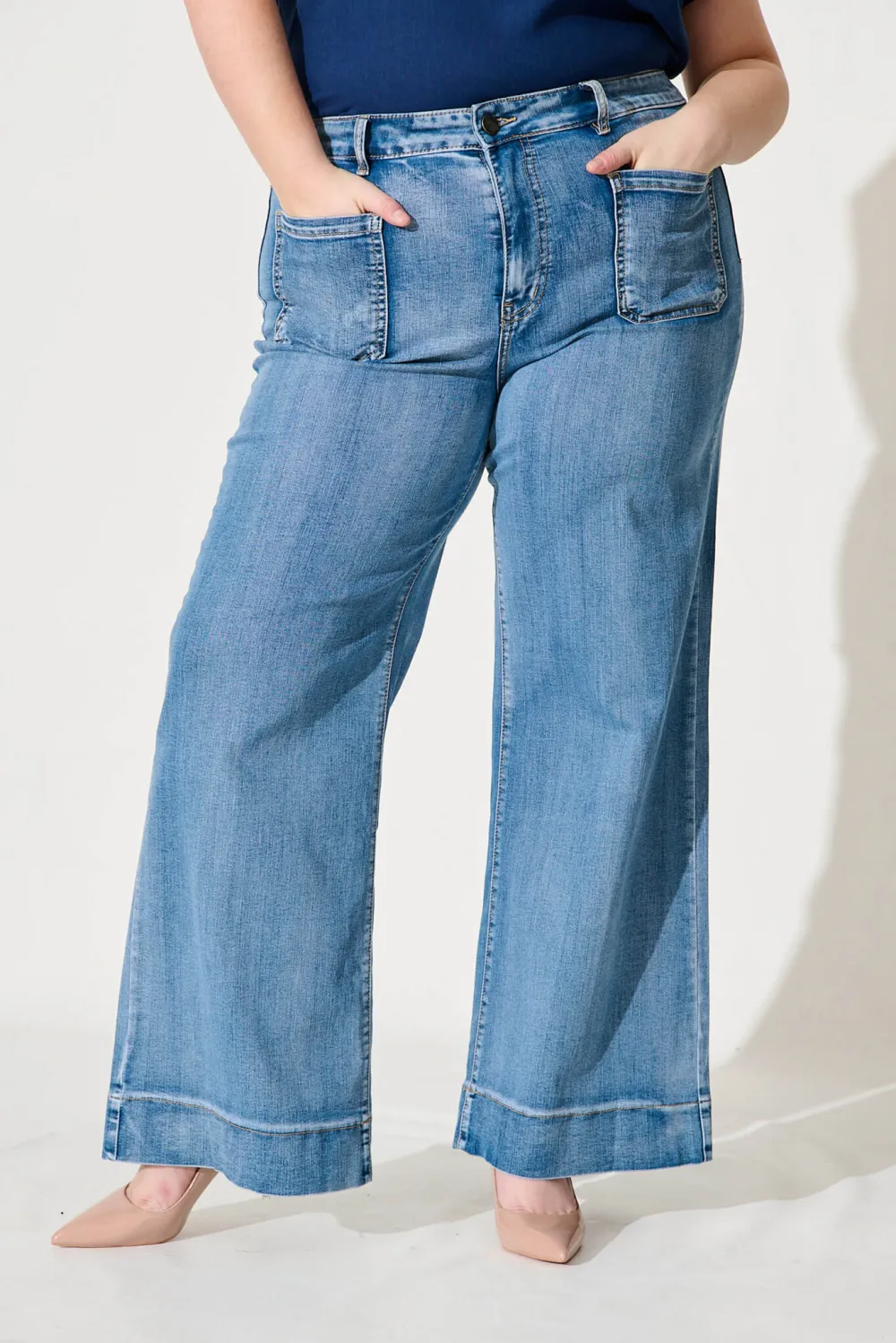 Blue High Waisted Wide Leg Jeans