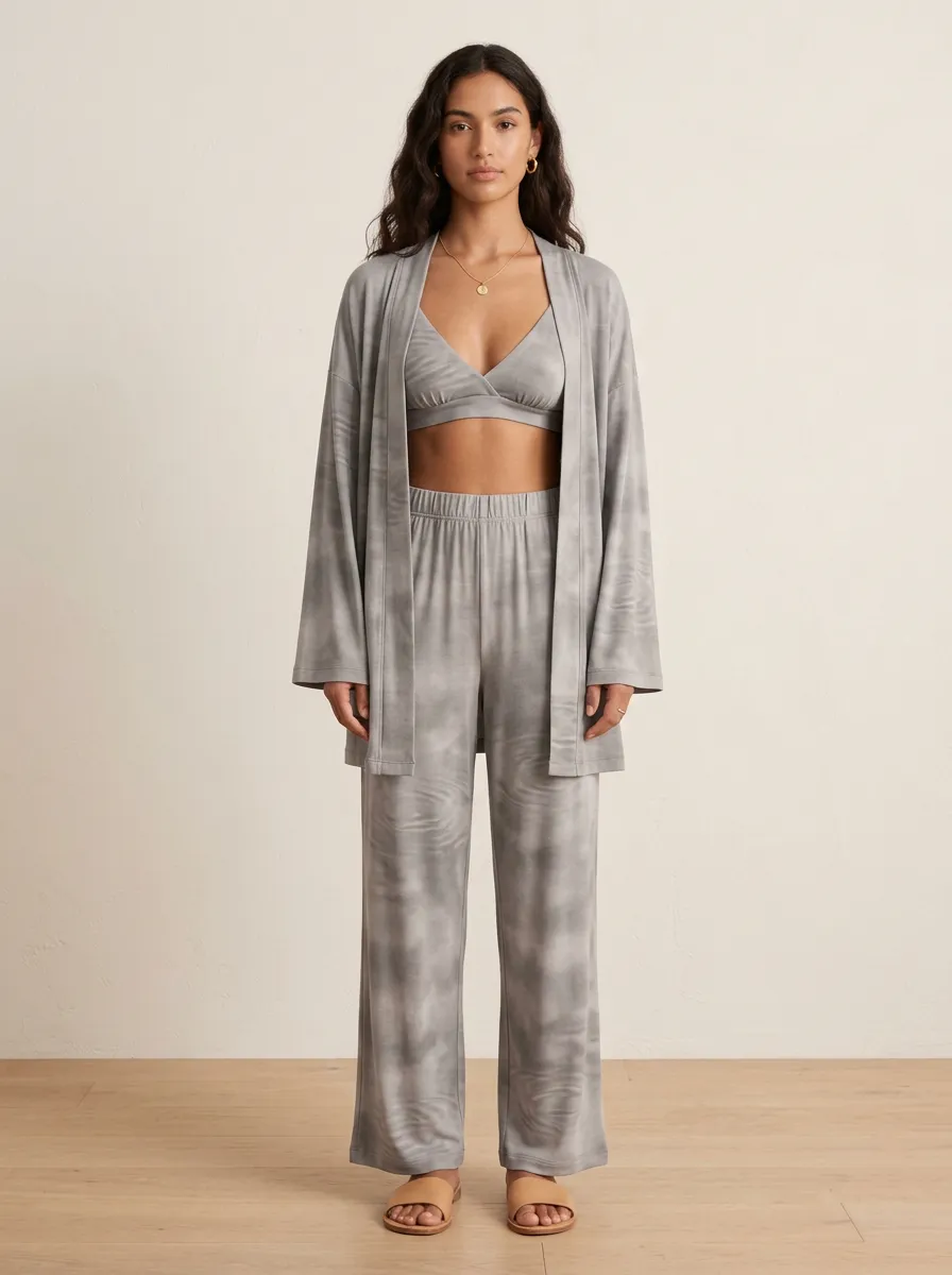 Tie Dye Wide Leg Open Front Cardigan Lounge Set