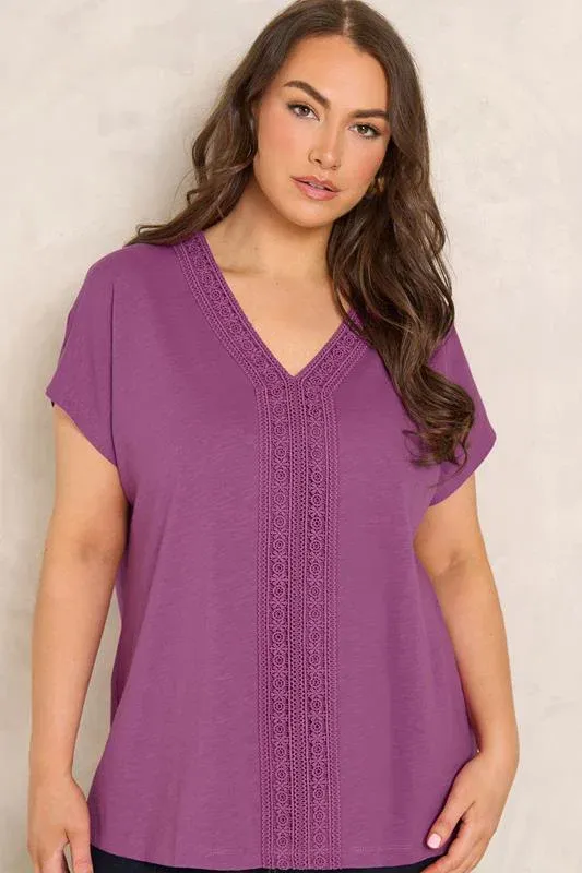 Magenta Pink Cotton Crochet Trim Tee