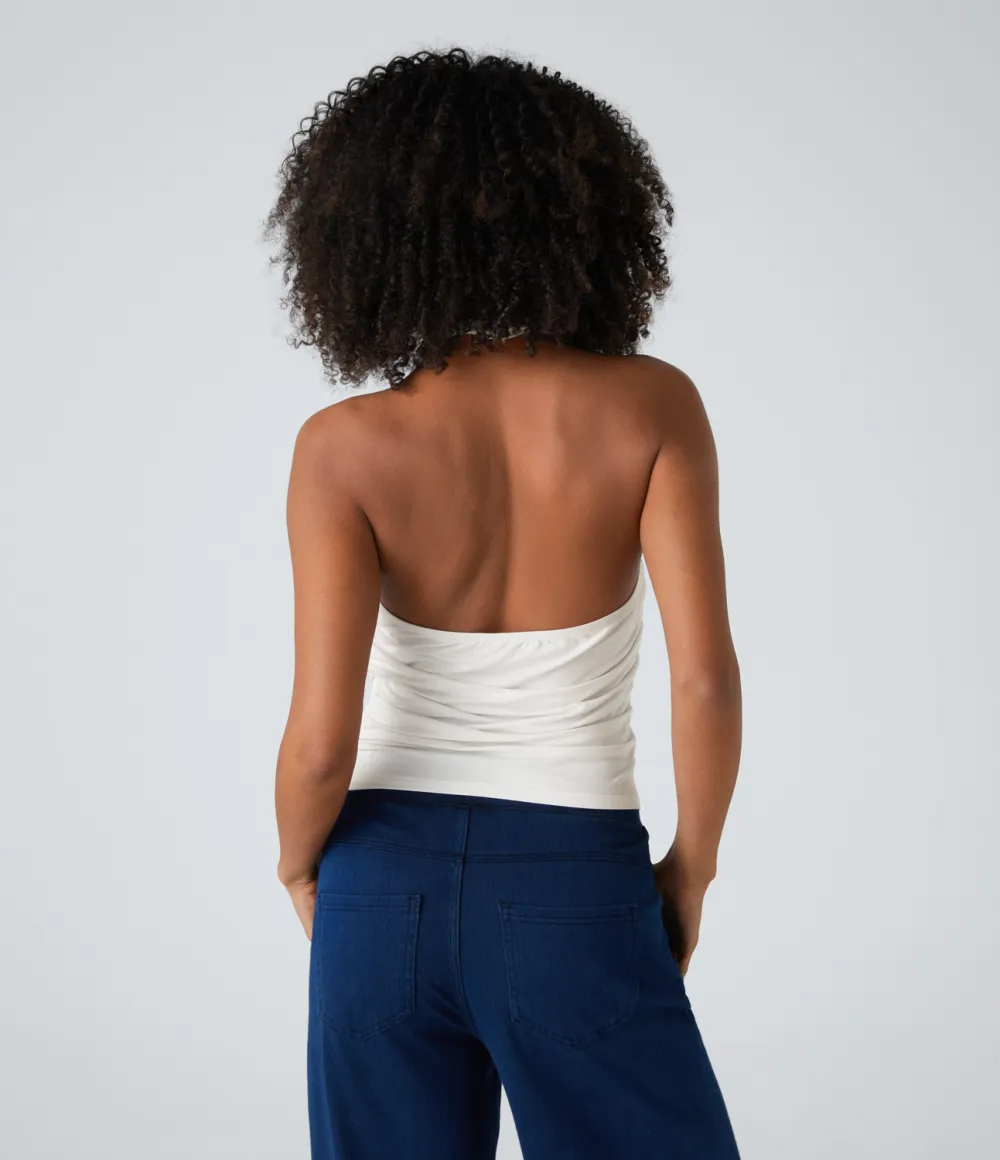 Halter Cowl Neck Backless Ruched Casual Tank Top