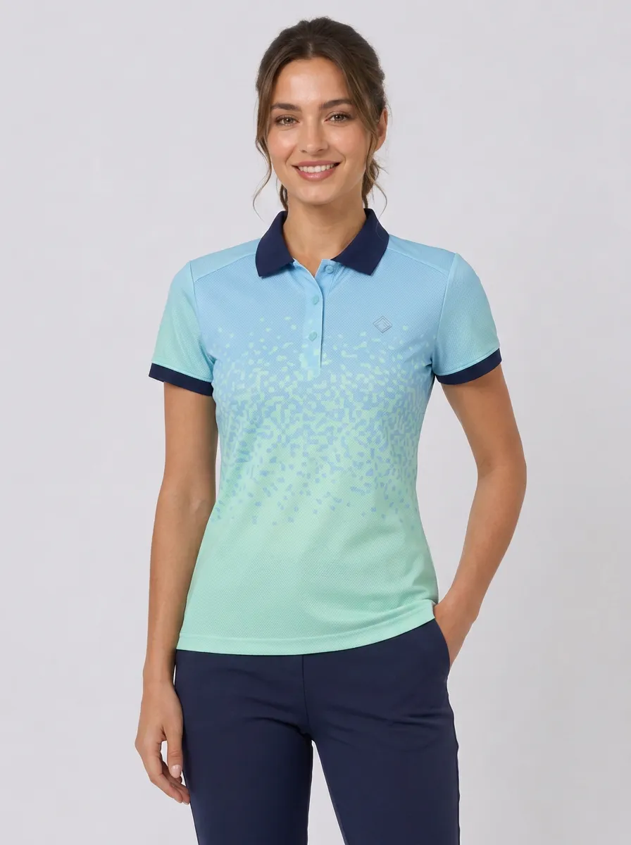 Women's Sporty Geometric Gradient Printed Polo Shirt