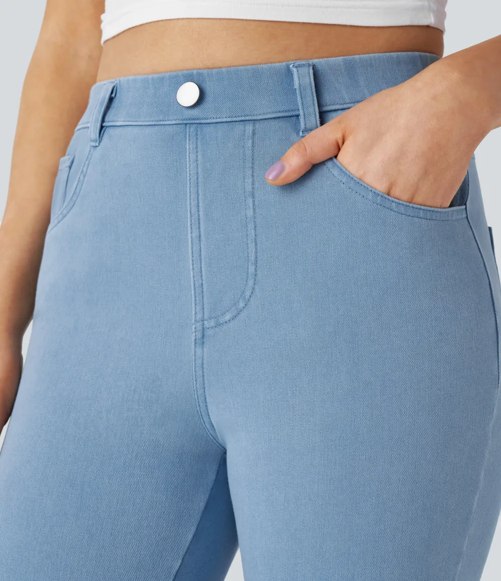 Magic High Waisted Multiple Pockets Stretchy Knit Denim Work Leggings