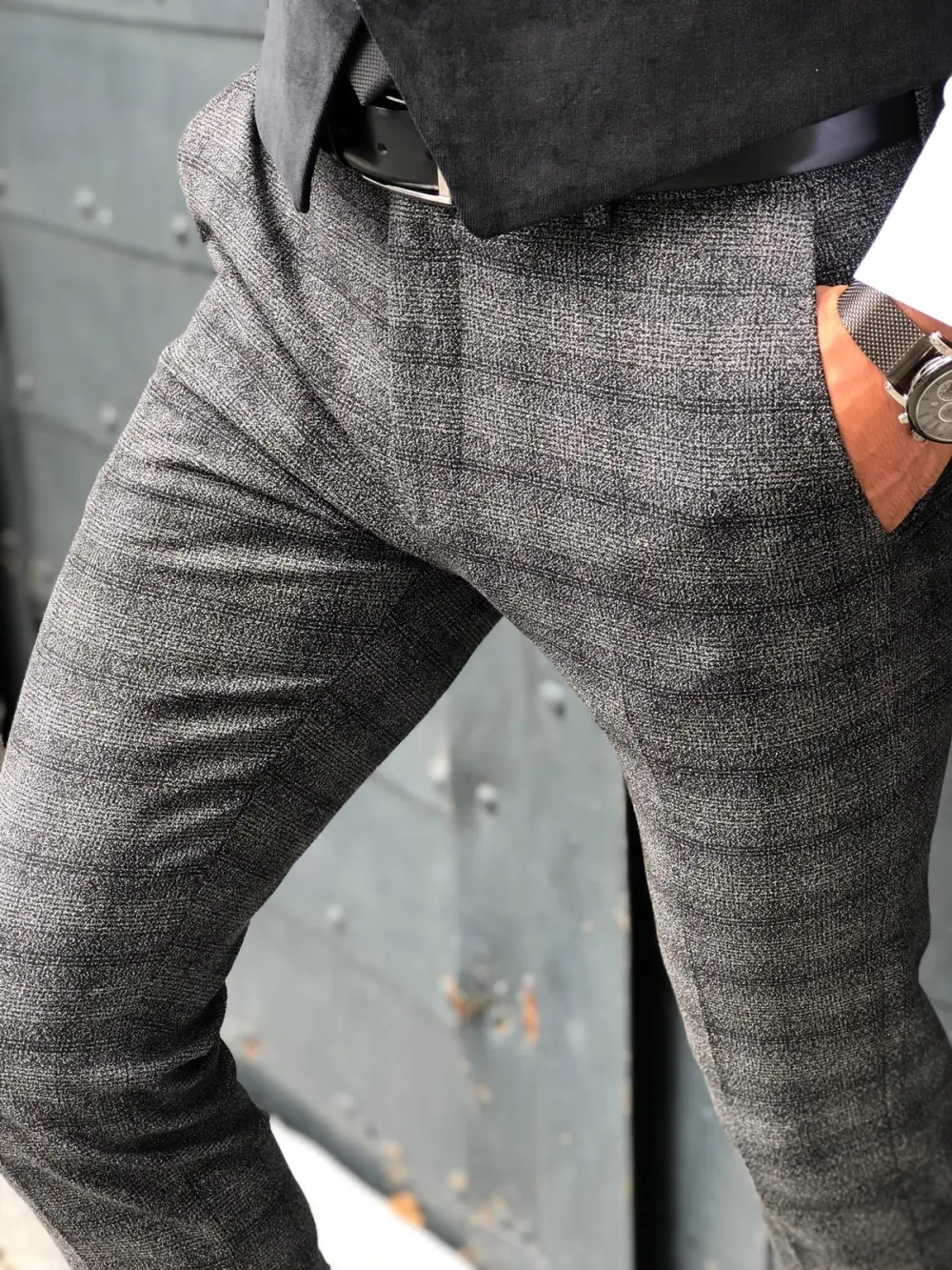 Refined Versatile Slim Fit Plaid Tailored Trousers