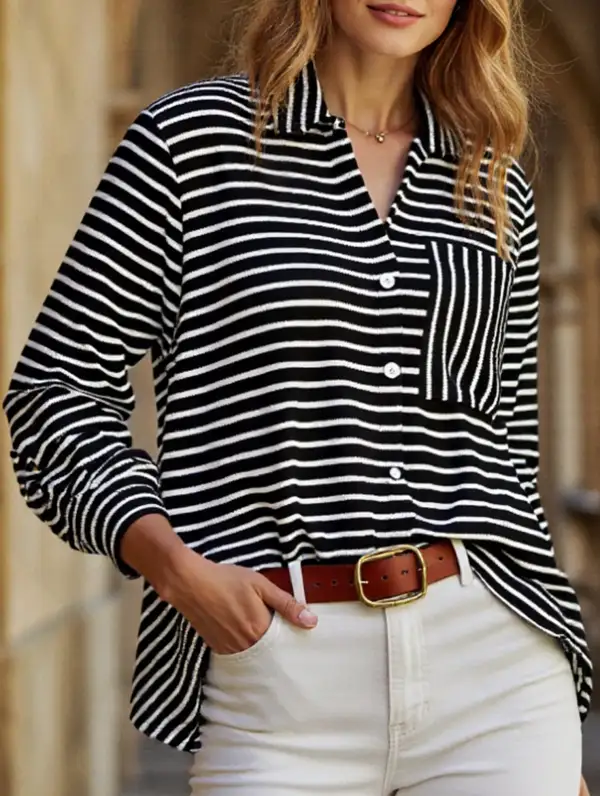 Button Down Striped Blouse