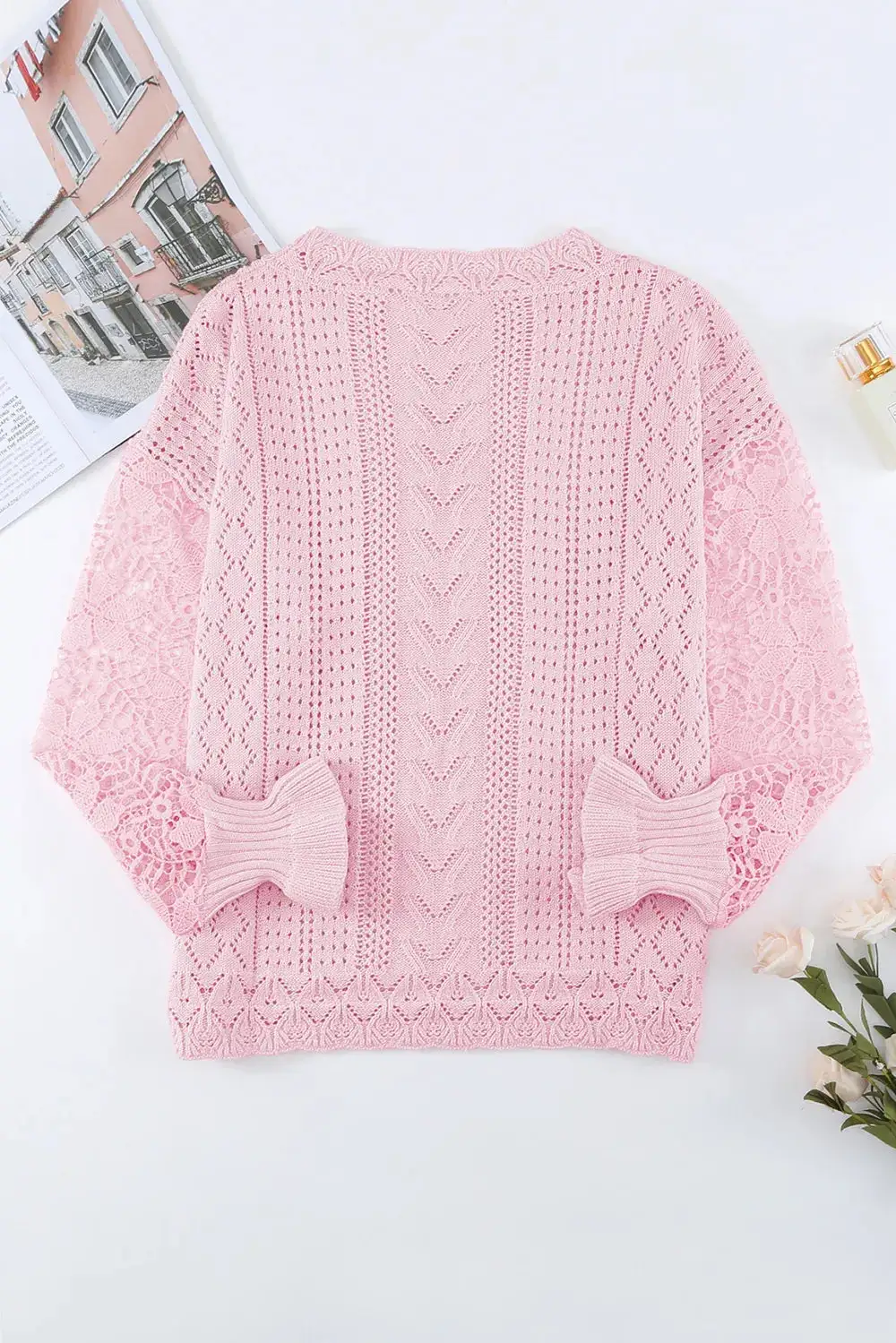 Long Sleeve Round Neck Openwork Sweater
