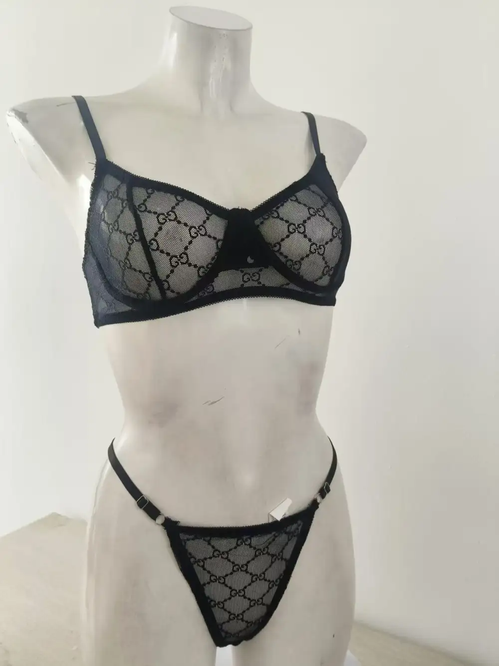 Sheer Diamond Mesh Bra And Panty Set