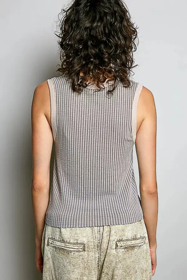 Cozy V Neck Contrast Ribbed Sleeveless Tank Top