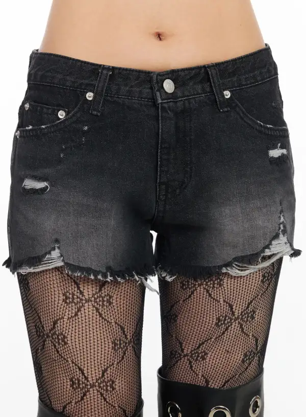 Distressed Hem Denim Shorts