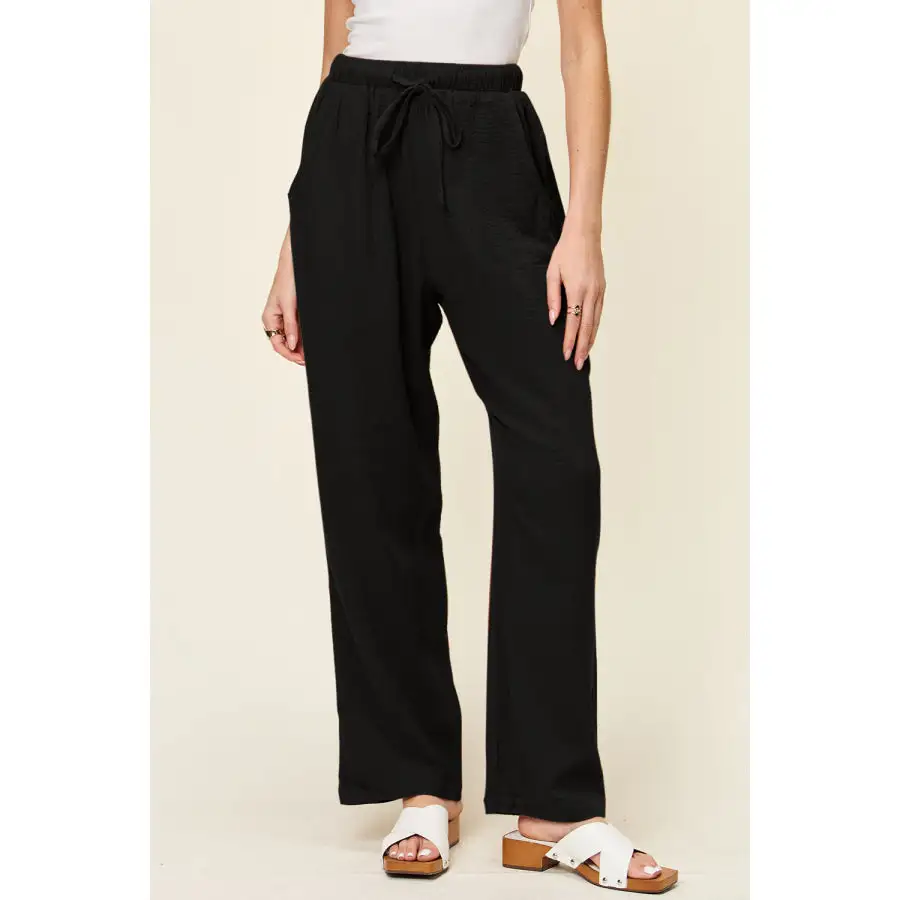 Full Size Texture Drawstring Straight Pants