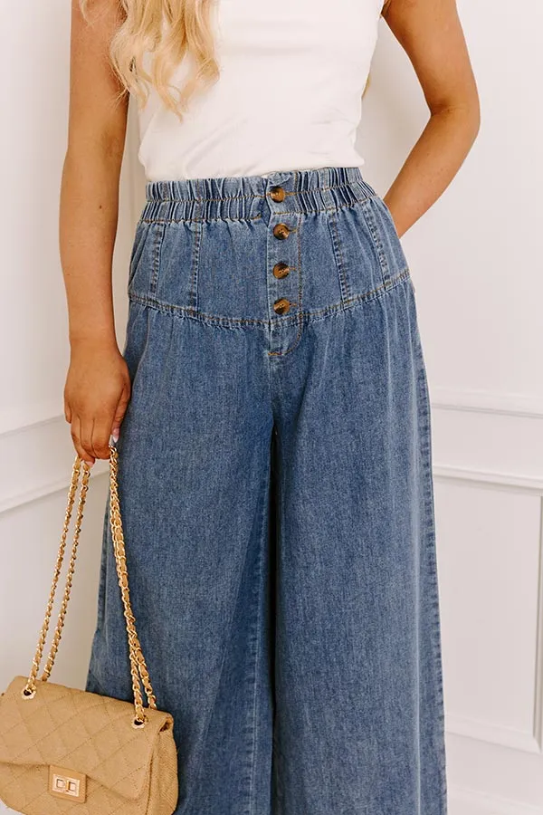 High Waist Relaxed Wide Leg Chambray Unlined Pants