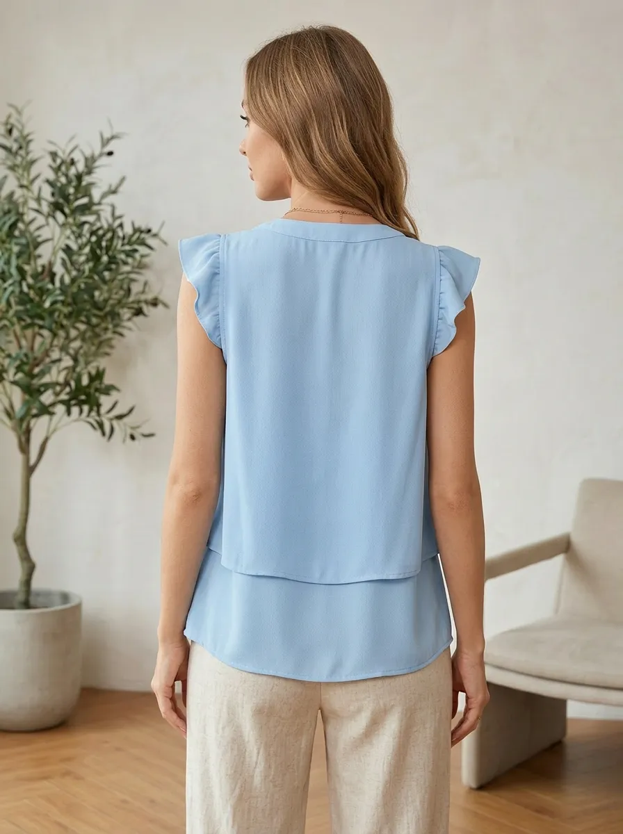 Ruffle Sleeve Layered V-Neck Top
