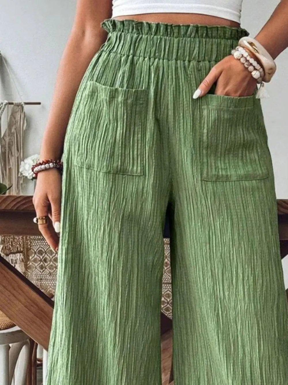 Relaxed Frill Wide Leg Pants
