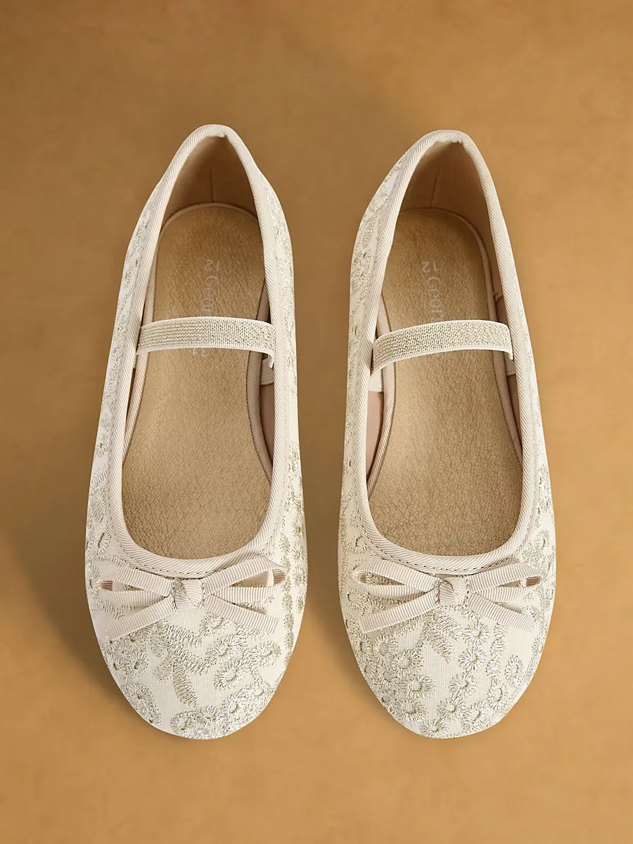 Cream Sequin Flower Ballet Shoes
