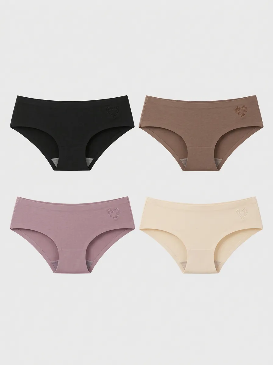 Women's Multicolor Seamless Briefs with Heart Embroidery 4-Pack