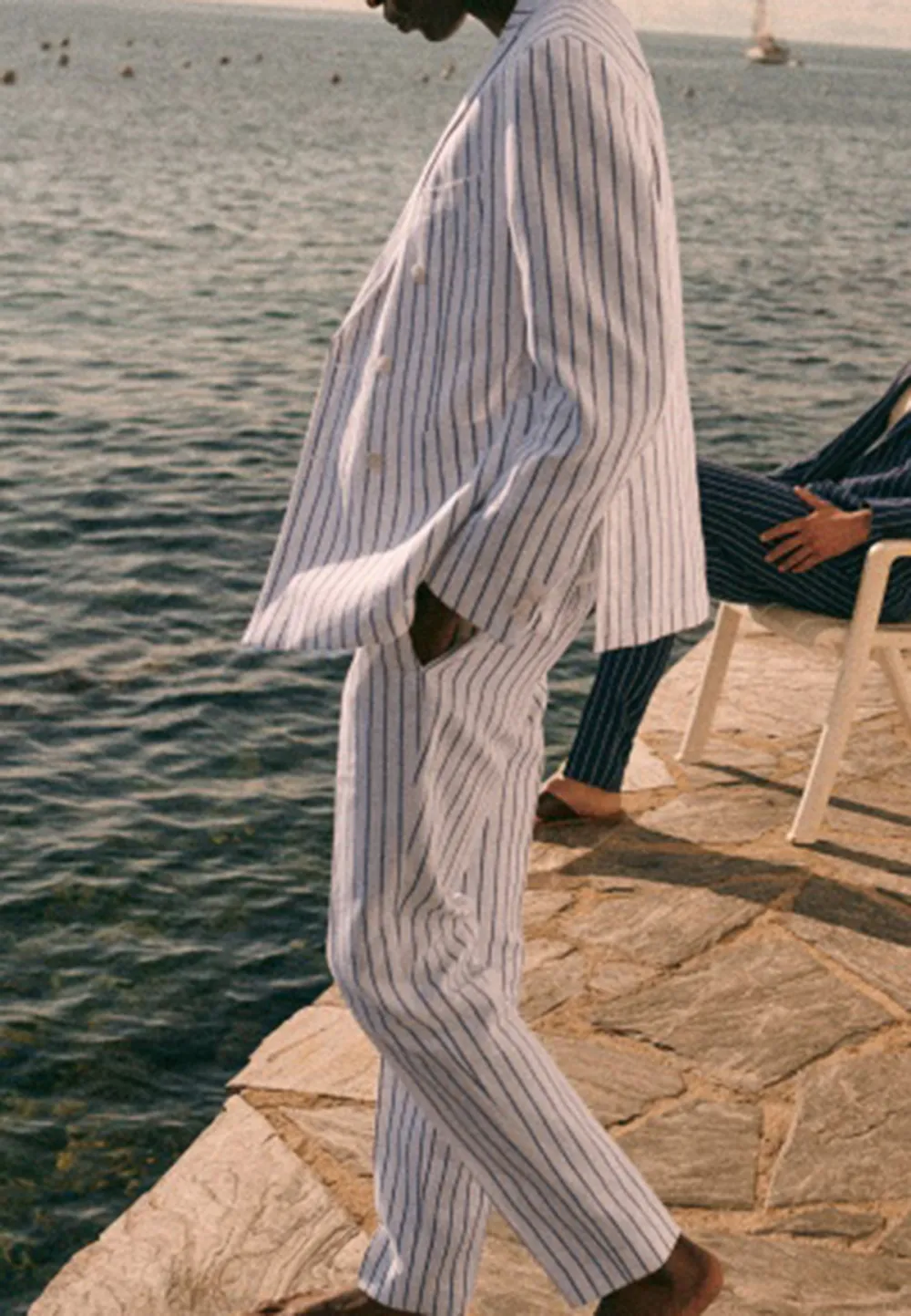 Jacket-Ecru Blue Stripes