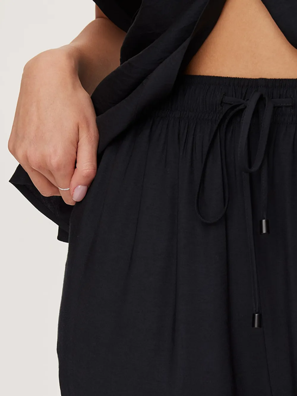 Black Green Flowy Wide-Leg Pants