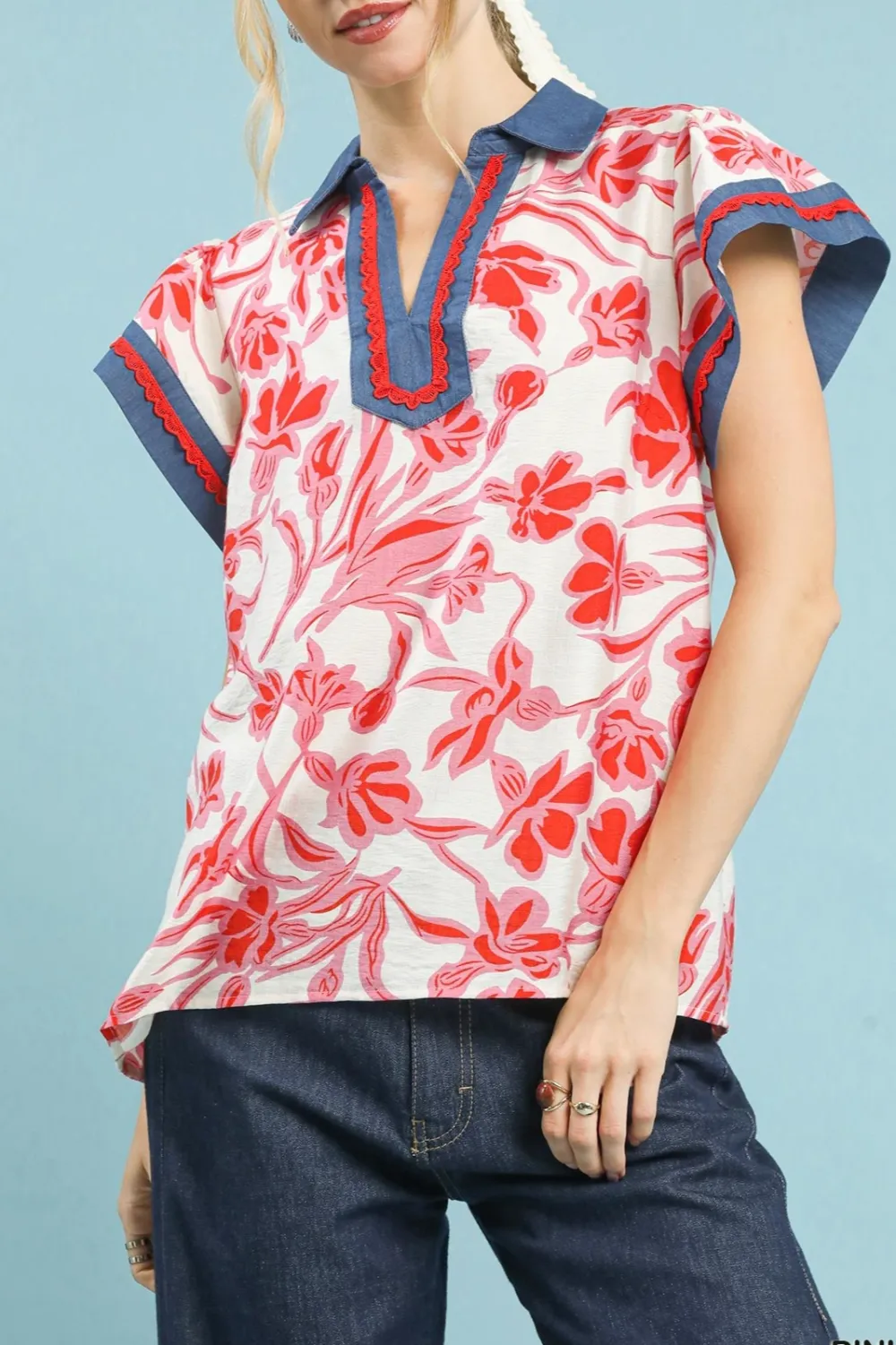 Floral Split Neck Top