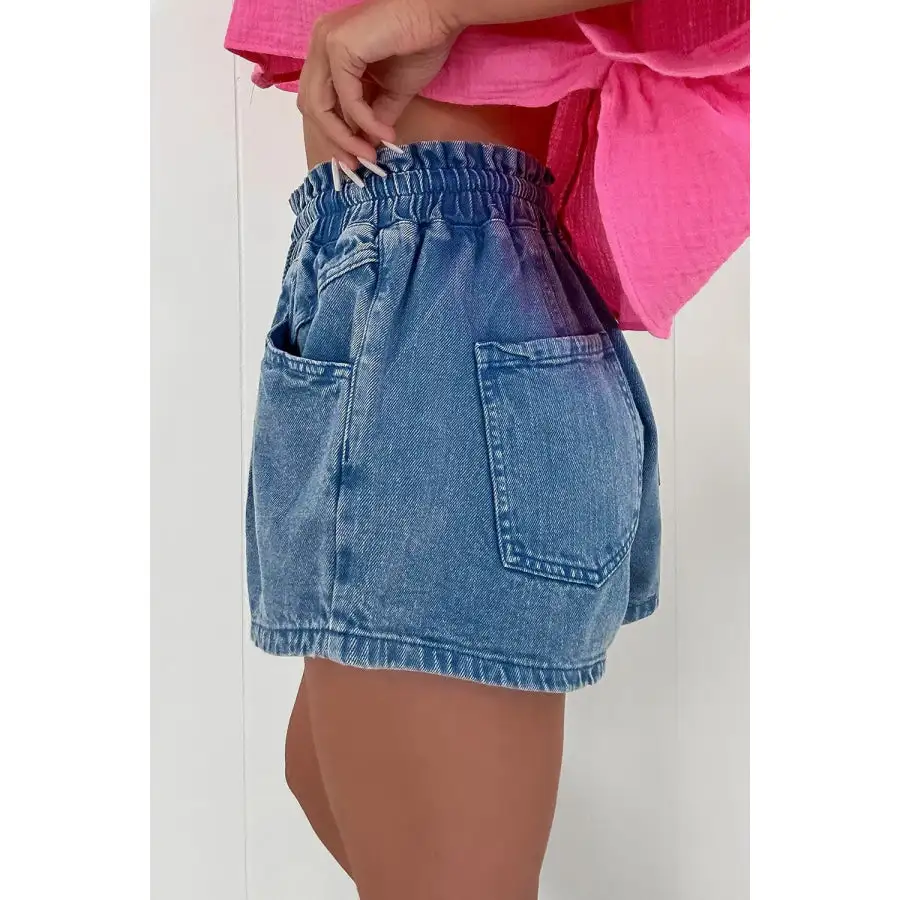 Everyday High Waist Drawstring Pocketed Denim Shorts