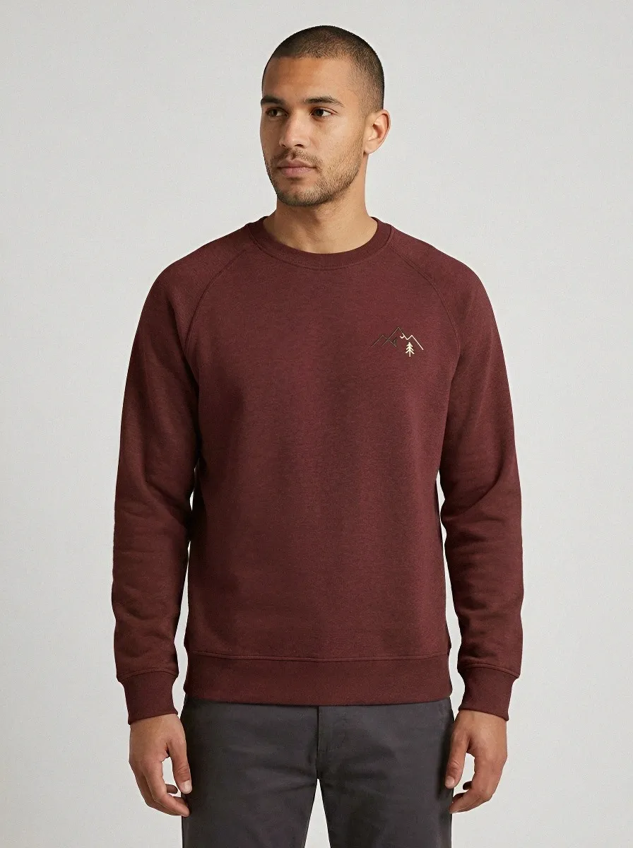 Men's Olive Green Embroidered Mountain Graphic Crewneck Sweatshirt