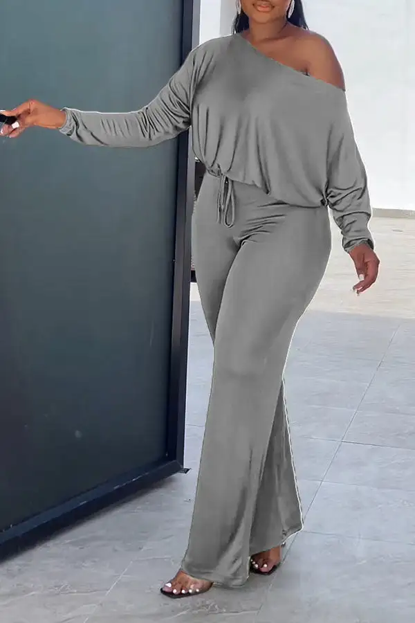 Drawstring Slash Neck Batwing Sleeve Jumpsuit