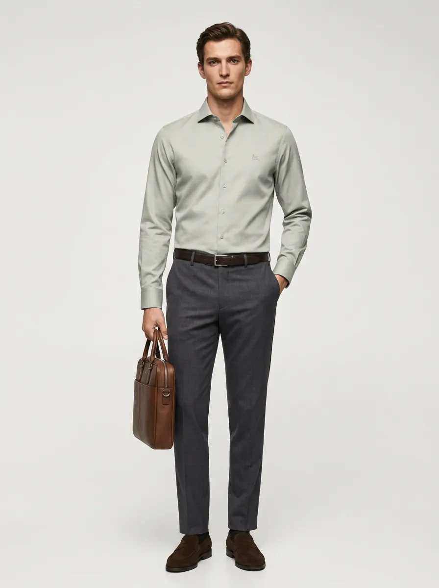 Men's Business Casual Non-Iron Cotton Embroidered Logo Shirt