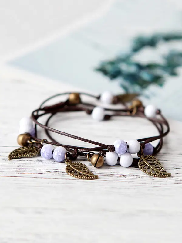 Beaded Handmade Leaf Ceramic Bracelet