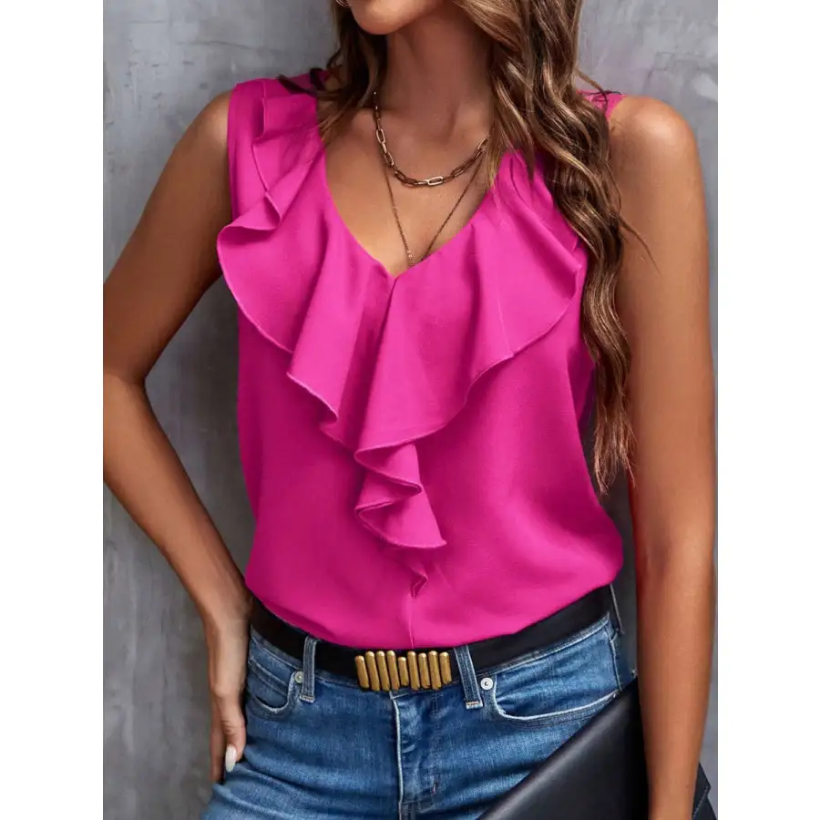 Cozy Ruffled V Neck Tank