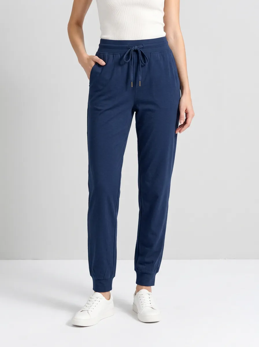 Women's Drawstring Jogger Pants in Navy Blue with Elastic Waist