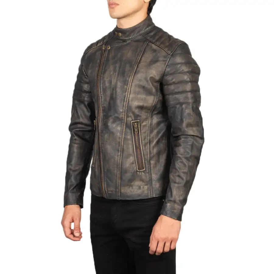 Men's Rugged Biker Leather Distressed Jacket