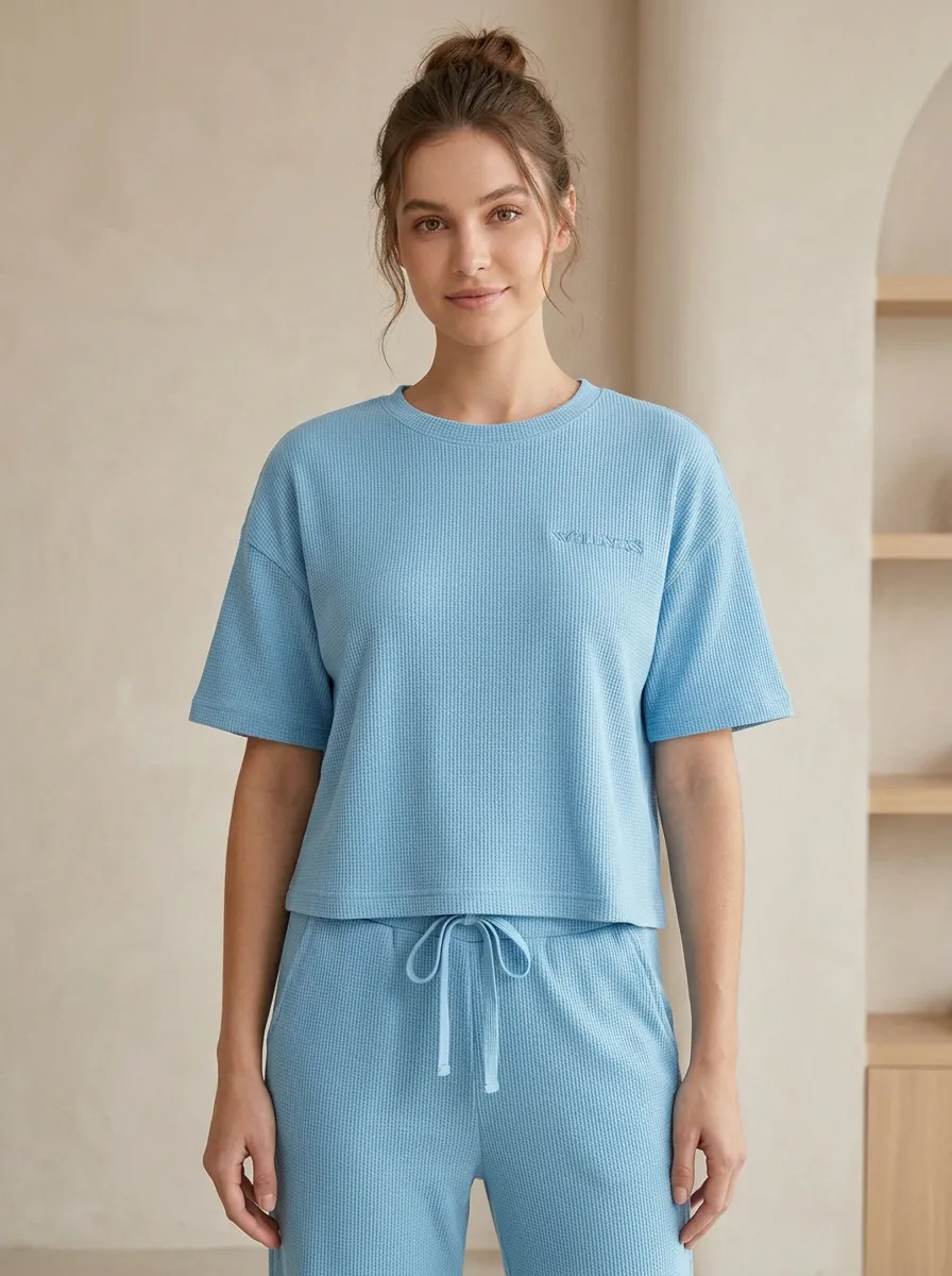 Casual Lounge Waffle Knit Two-Piece Set