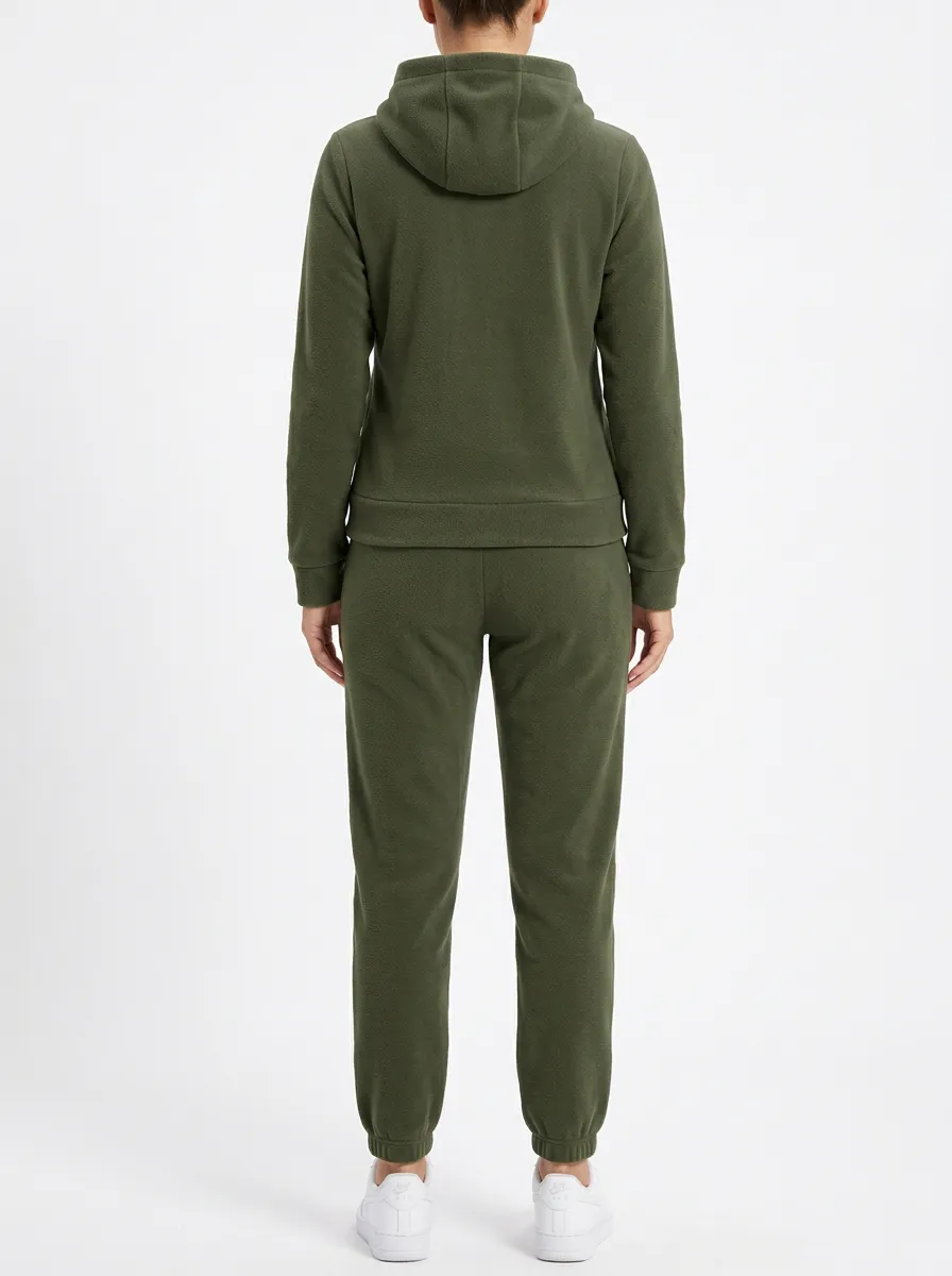 Women's Botanical Embroidered Zip Hoodie Warm Jogger Set