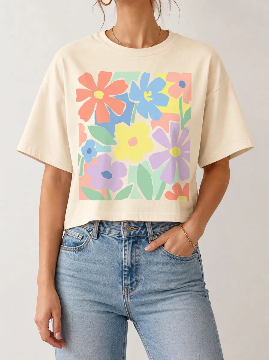 Women's Aesthetic Floral Lover Pastel Flower Printed Crop Top