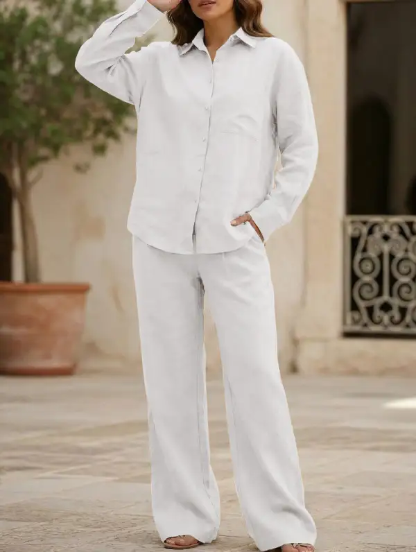 Shirt and Loose Wide-Leg Pants Suit