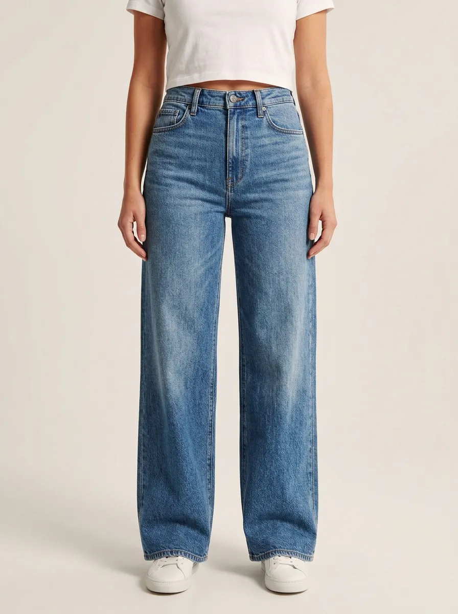 Women's Button-Fly High-Rise Wide-Leg Stretch Jeans