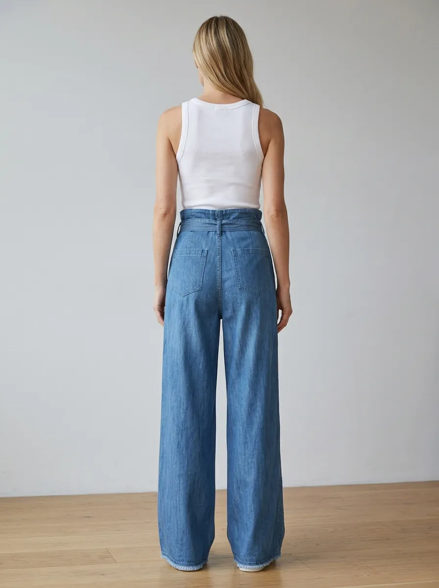 Women's Geometric Side Stripe High-Rise Wide Leg Jeans