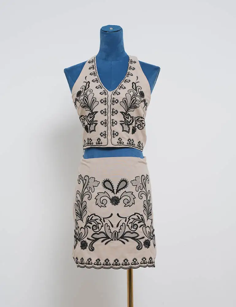 Boho Embroidery Color Block Cami Top Skirt Two Piece Set