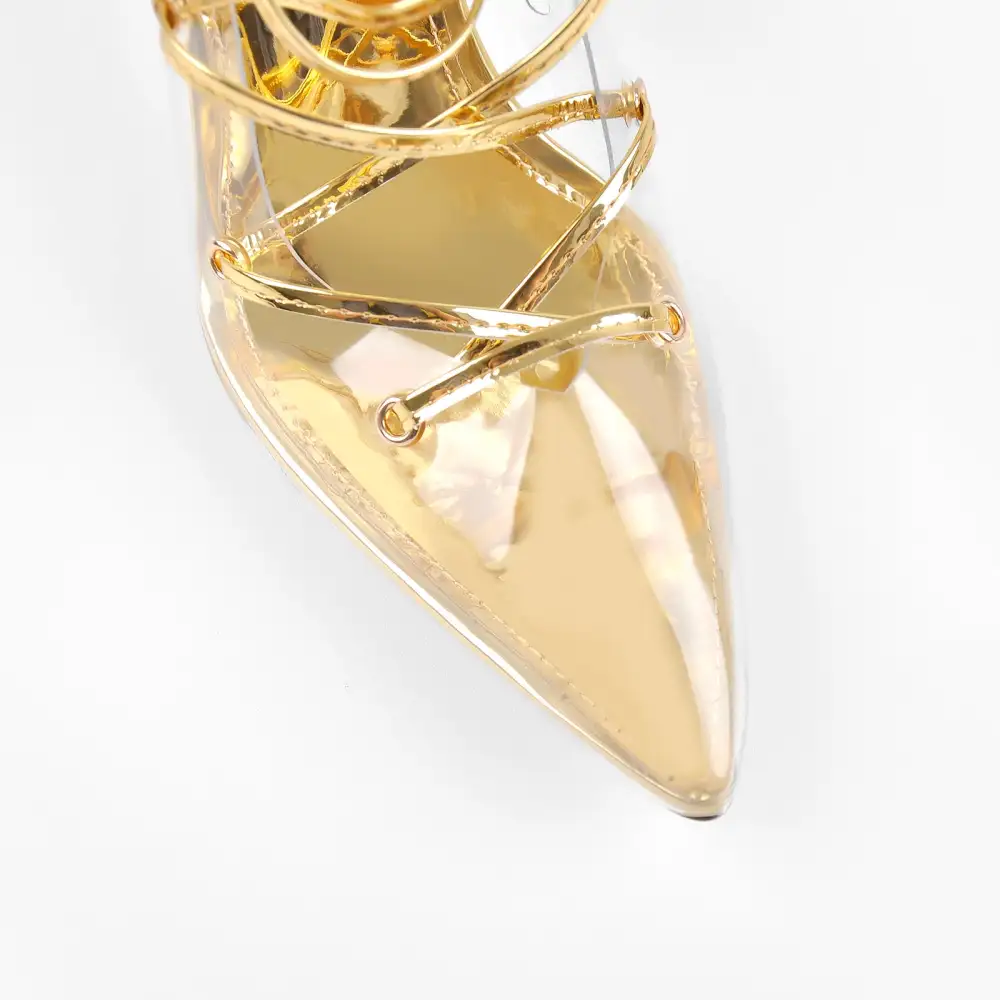 Lace Detail Pointed Toe Transparent Heel Lace Up Pumps