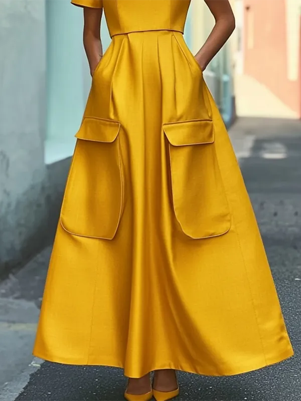 Pockets Sleeve Maxi Dress