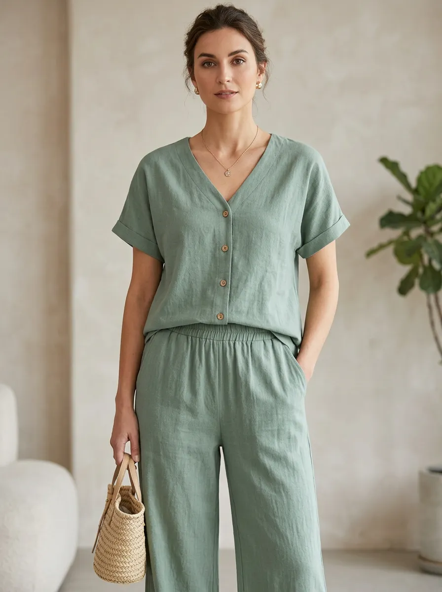 Everyday Linen-Look Women's V-Neck Shirt