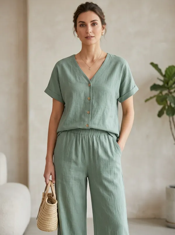 Everyday Linen-Look Women's V-Neck Shirt