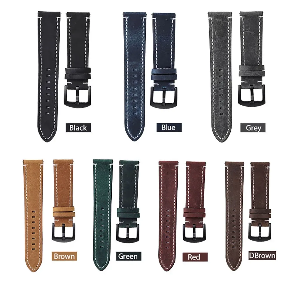 Leather Watch Band Replacement Strap with Silver Buckle Multi Colors