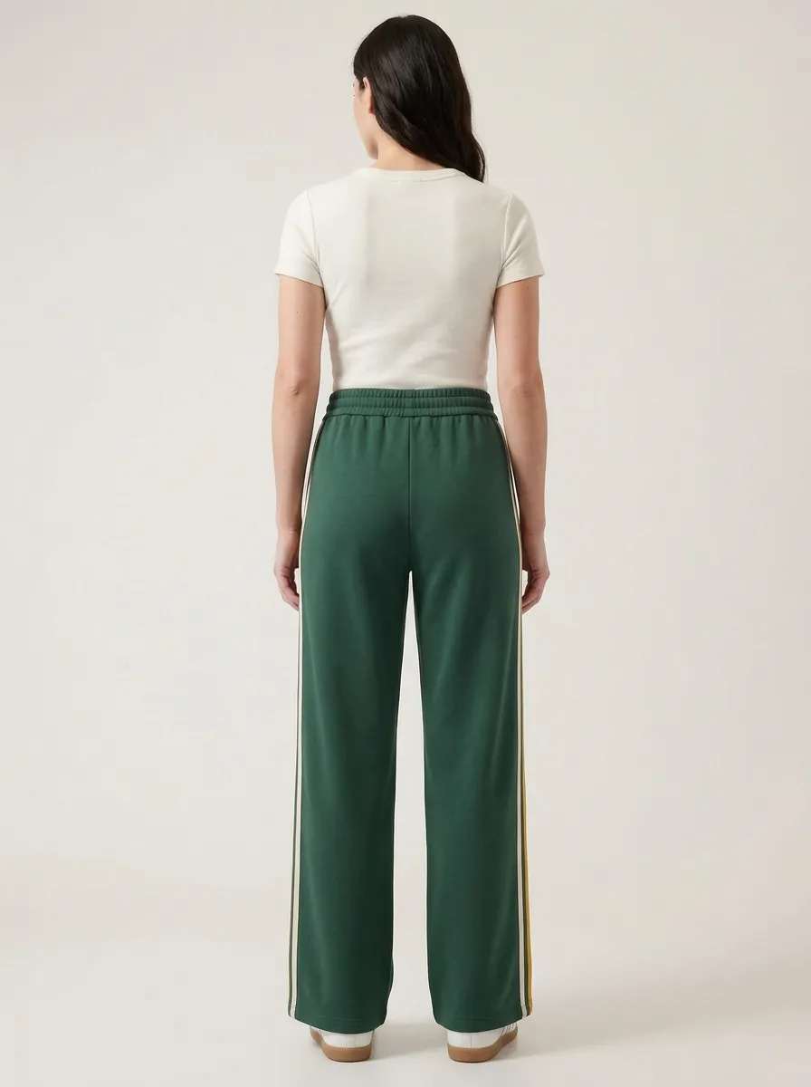 Women's High-Rise Drawstring Triple-Stripe Wide-Leg Sweatpants