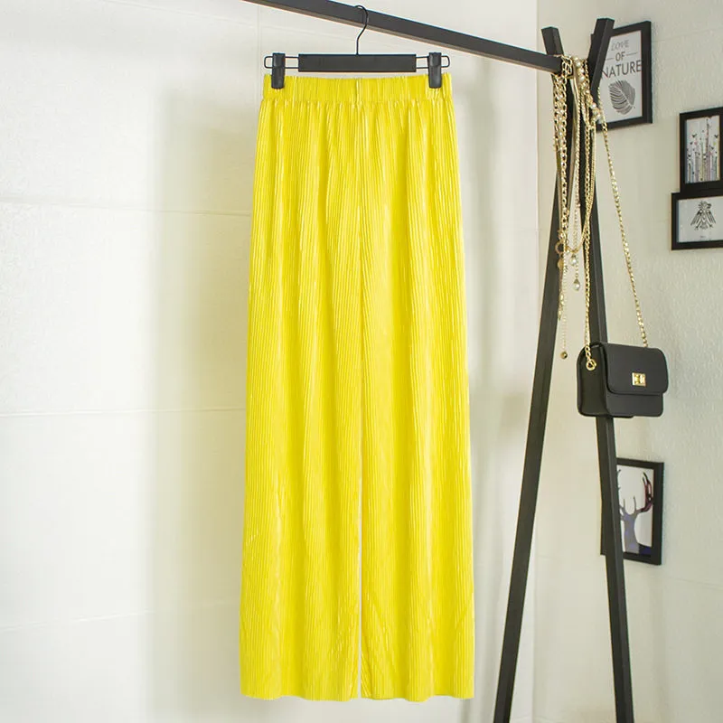 Easy-Wear Thin Elastic Waist Loose Pleated Pants