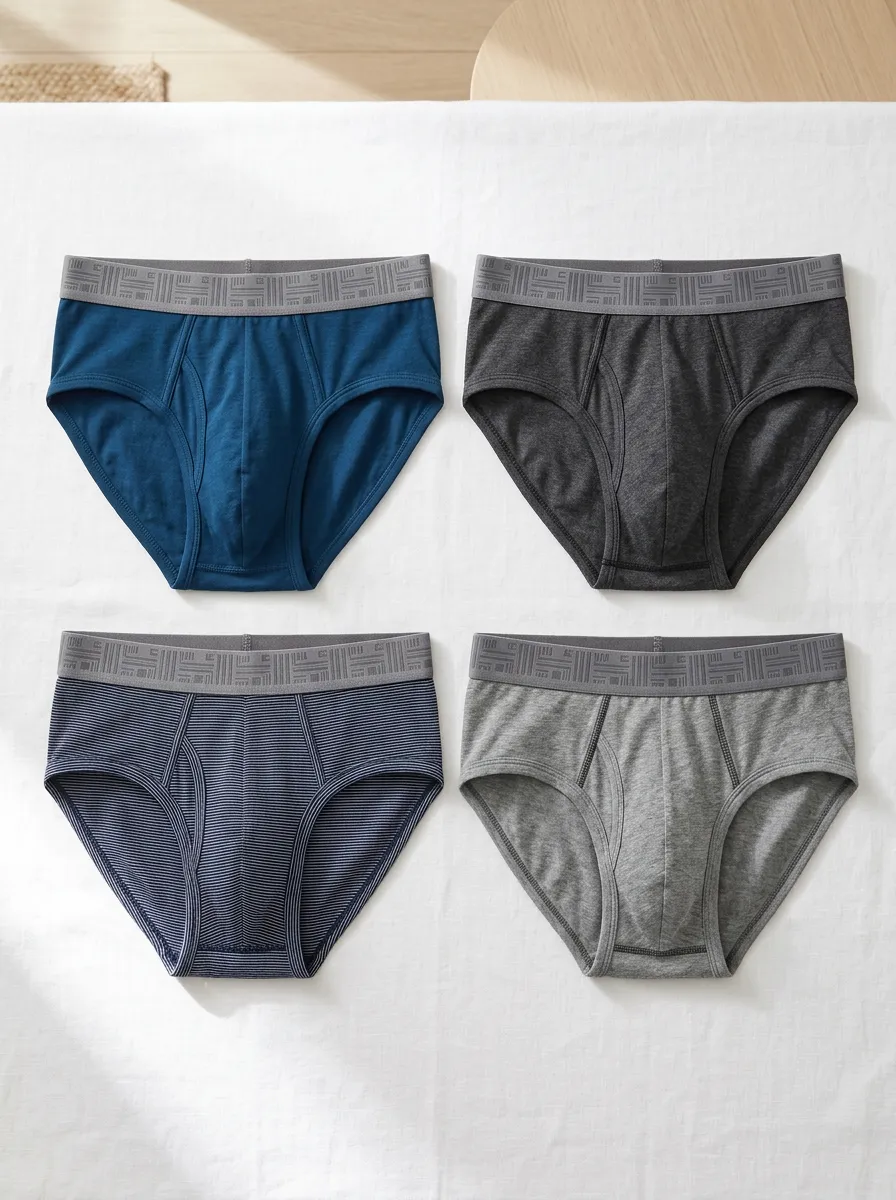 Men's Multi-Color Striped Solid Patterned Elastic Waistband Briefs 4-Pack