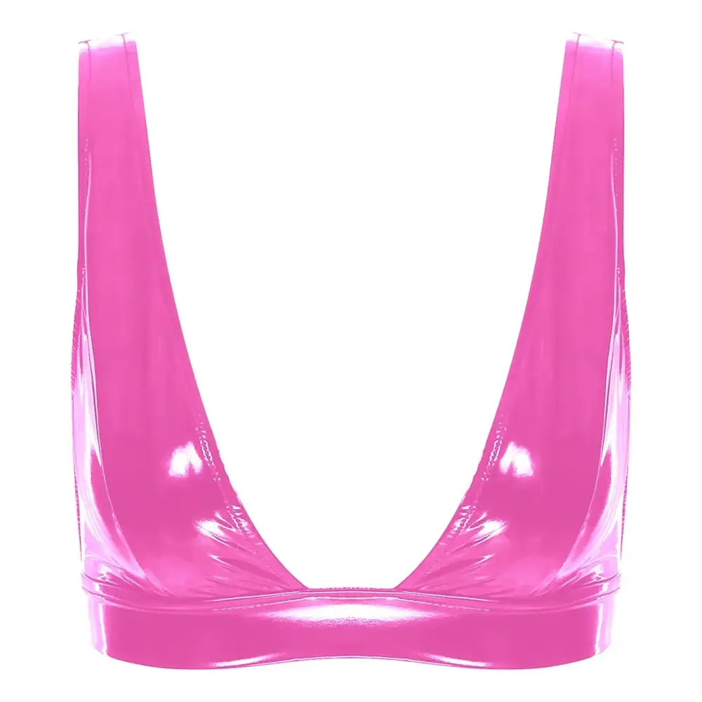 Latex-Effect Deep-Plunge Bra with Back Closure
