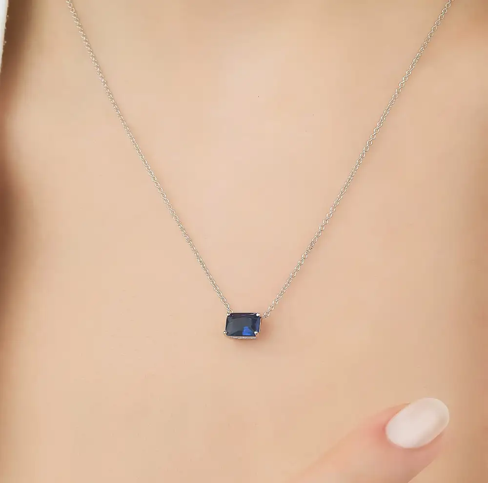 Emerald Cut Solitaire Sapphire Necklace