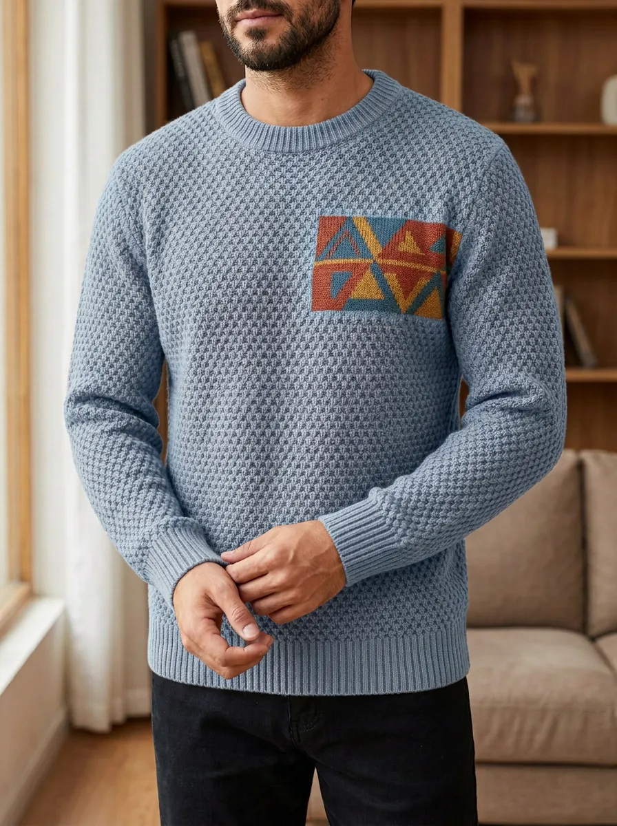 Men's Geometric Pocket Sweater