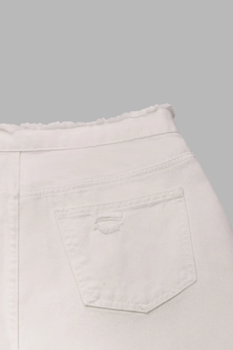 Mid Waist Ripped Raw Hem Flare Jeans
